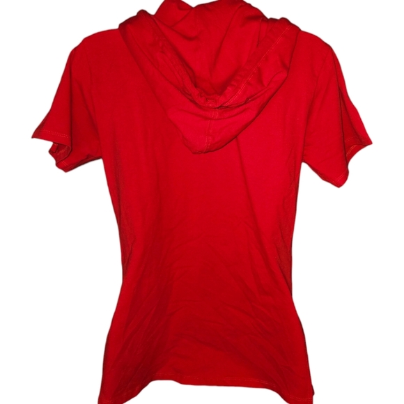 NWT Mystiq Blessed Gold Splattered Hooded Short Sleeve Top - Picture 3 of 3